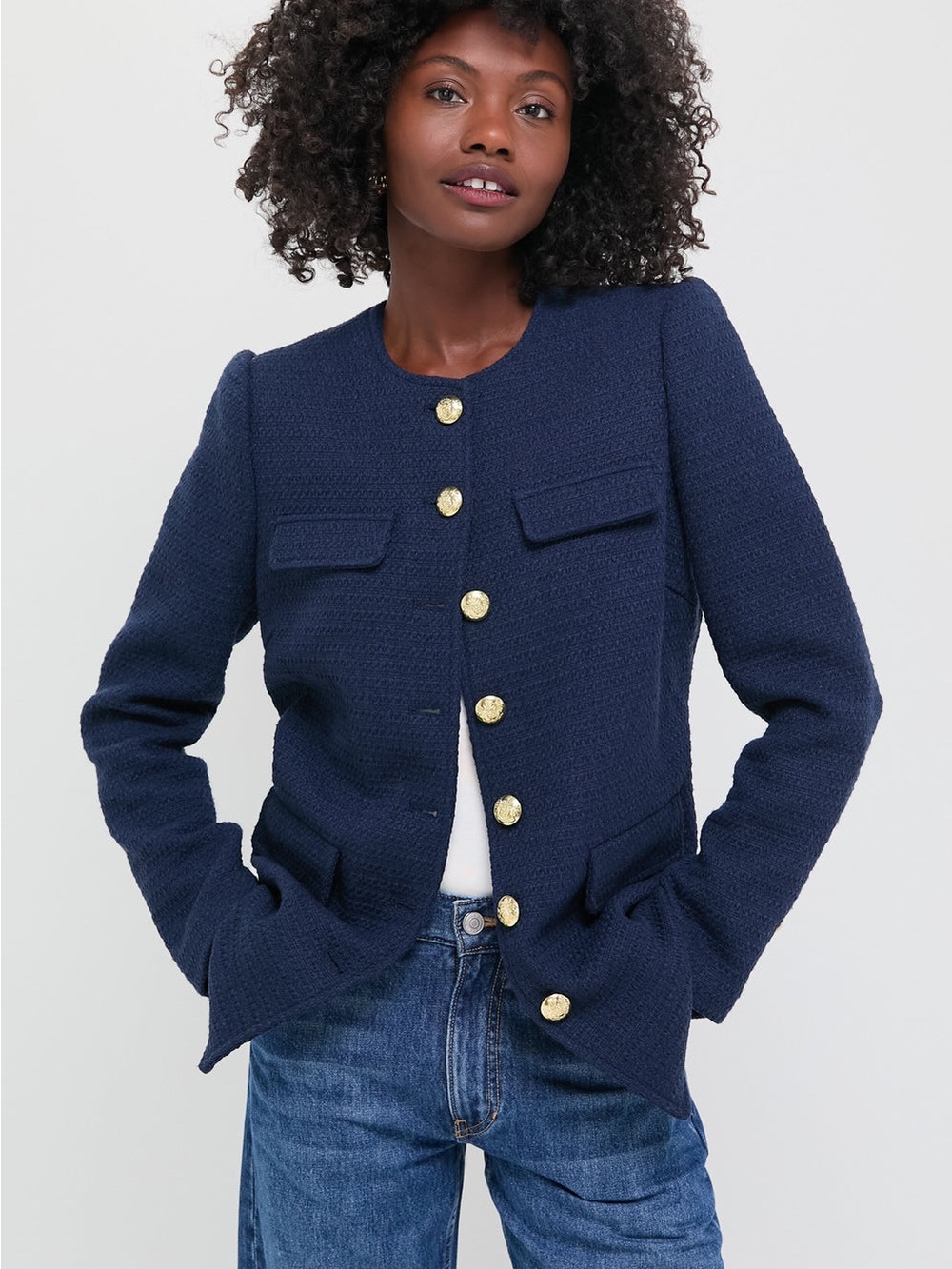 Pomander Place Navy Tweed Jennings Jacket, Size Medium